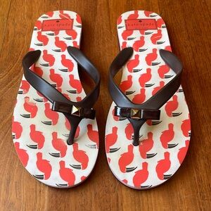 New Kate Spade sandals size 7-8 with brown straps, gold detail melon toucans.